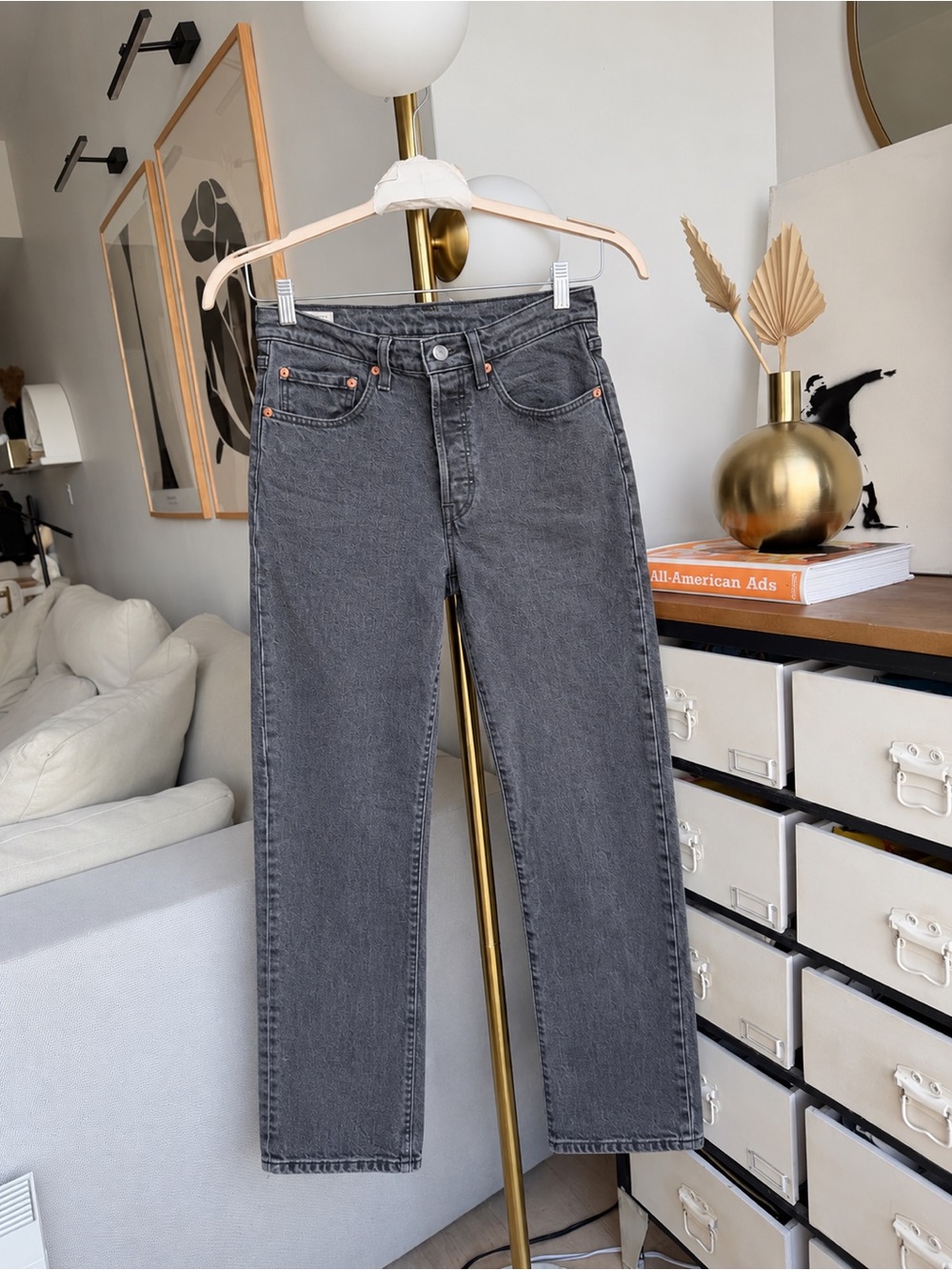 Levi’s 501 Original Fit High Rise Straight Jeans – Gray/Black – W26 L28